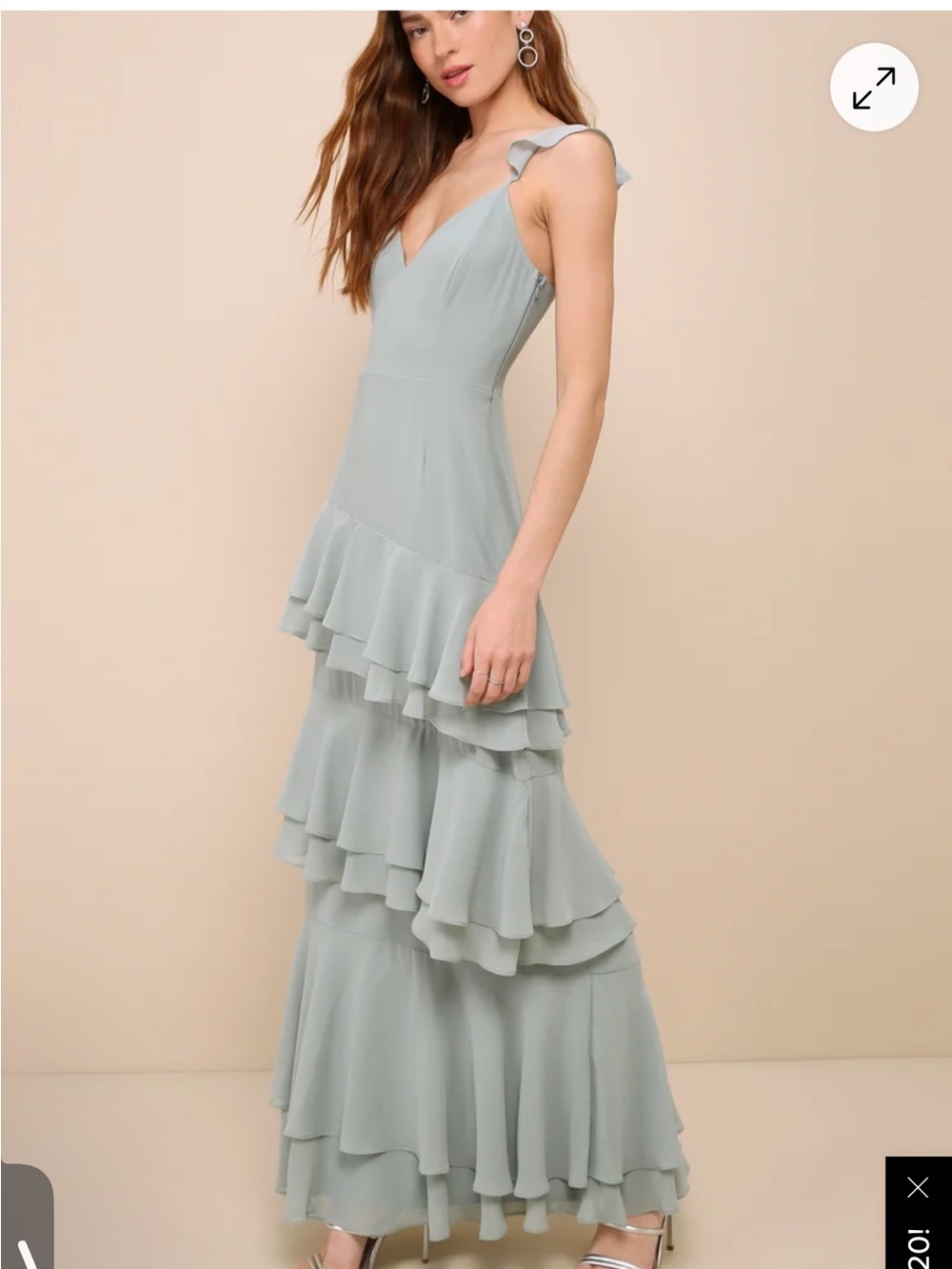 NWT Lulu's Perfectly Enchanting Sage Green Ruffled Tiered Maxi Dress Smocked